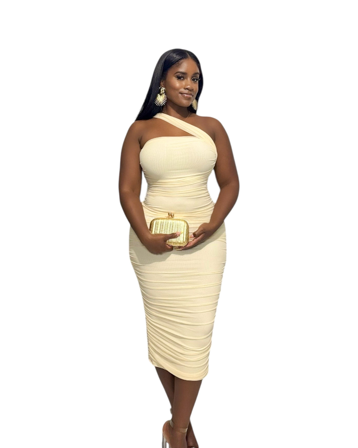 Ivory Elegance Midi Bodycon Dress