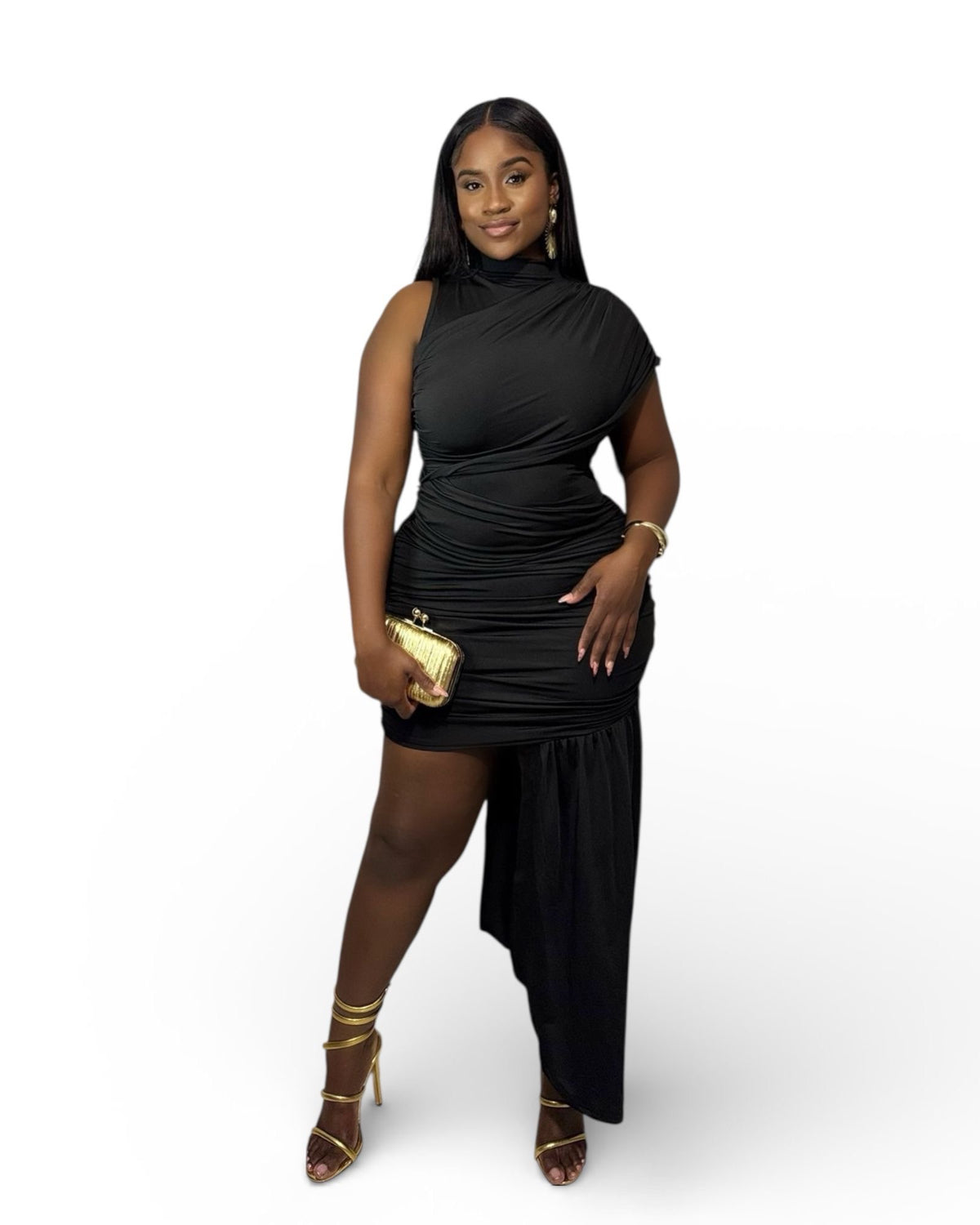 Black Luxe Mini Dress with Drape