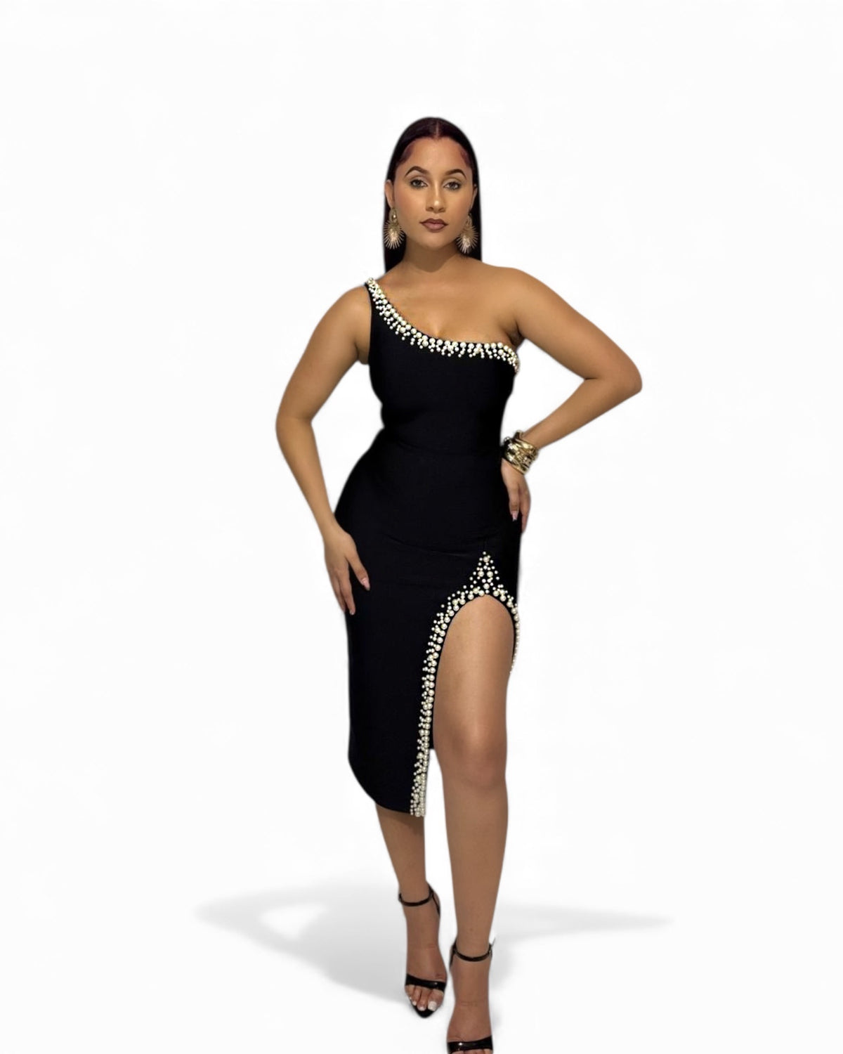 Black Pearl Allure Midi Bandage Dress