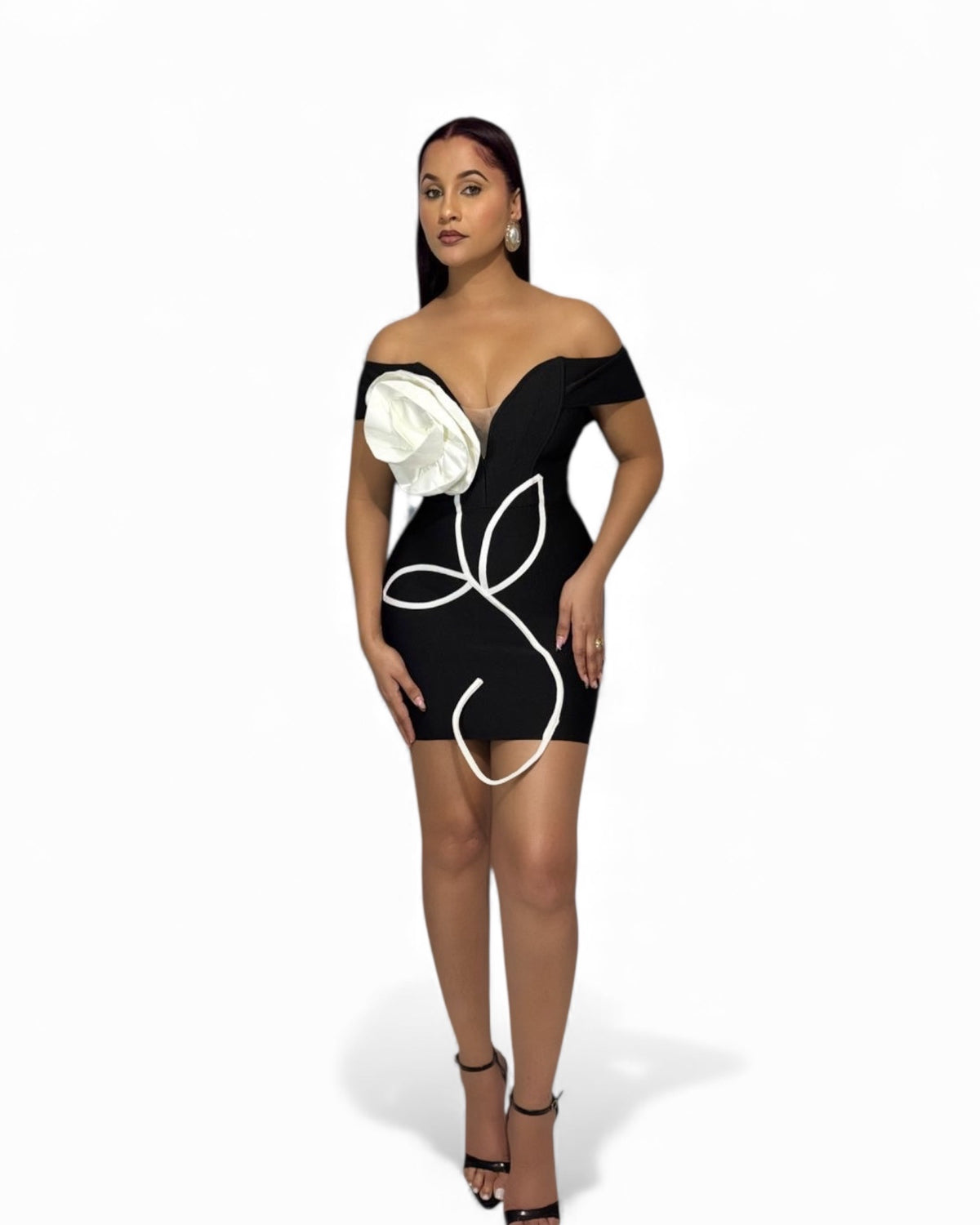 Noir Petal Sculpted Mini Bandage Dress