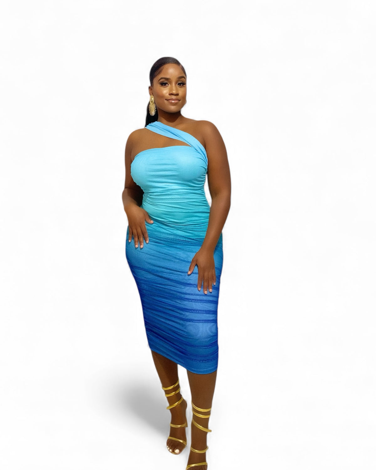 Shades of Blue Elegance Midi Bodycon Dress