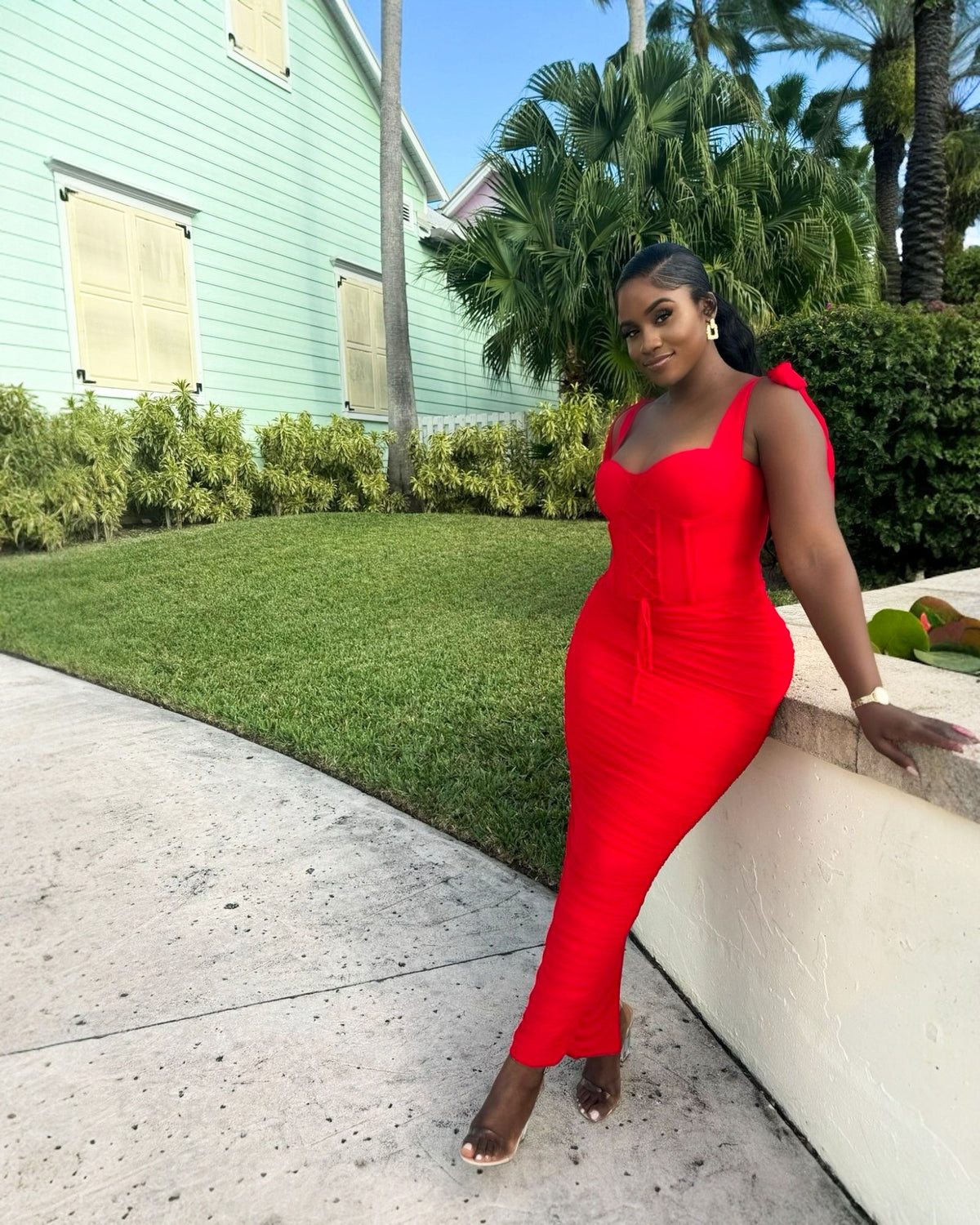 Falling For You Red Corset Two Piece Skirt Set
