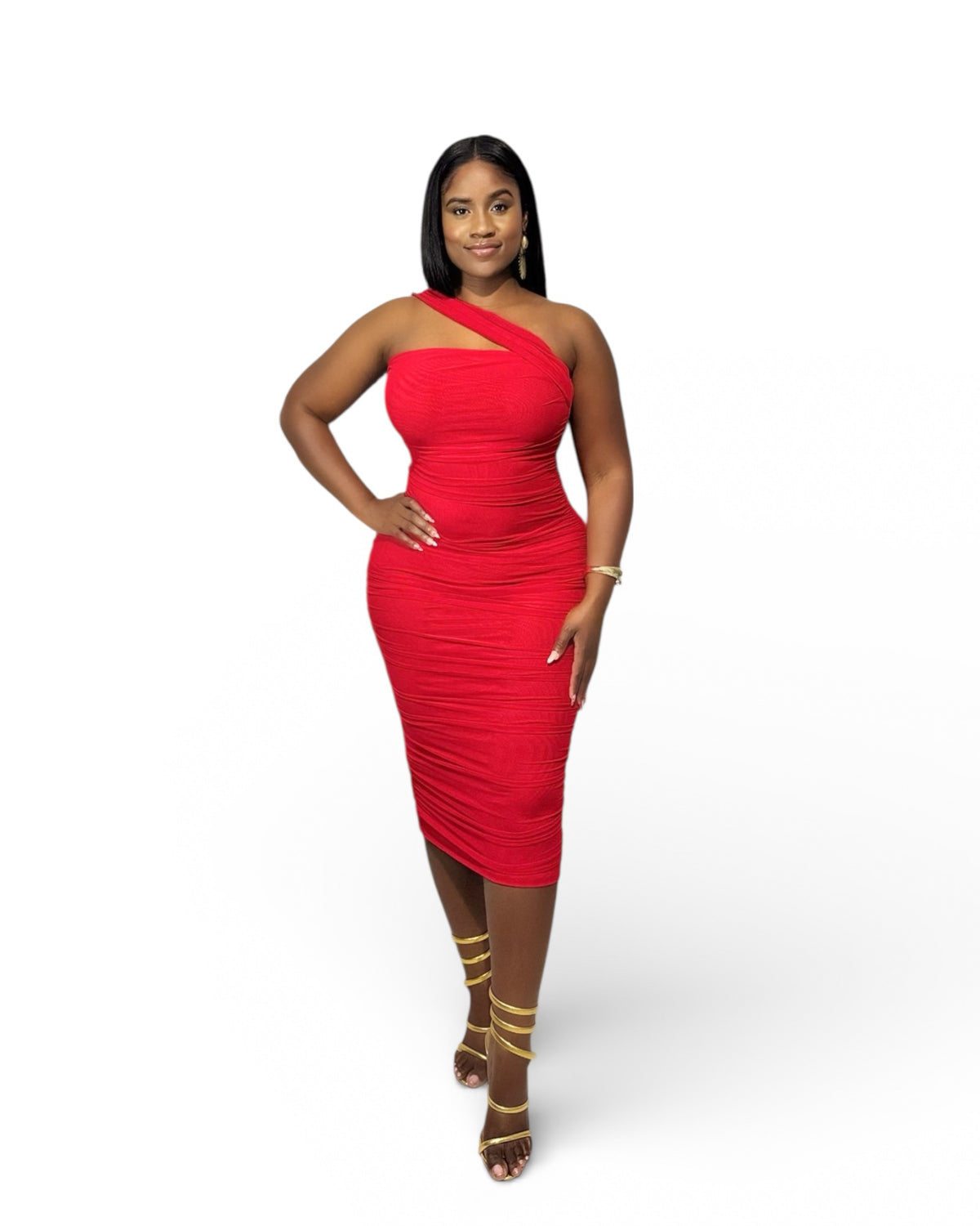 Red Elegance Midi Bodycon Dress