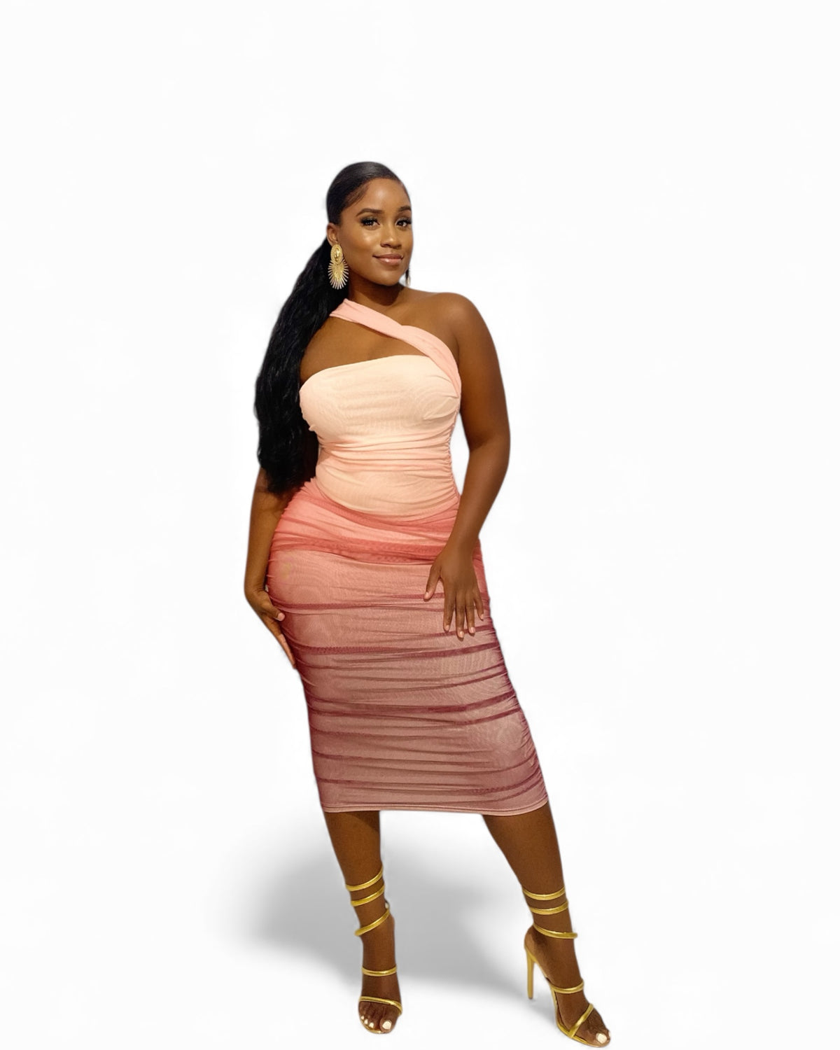 Shades of Pink Elegance Midi Bodycon Dress