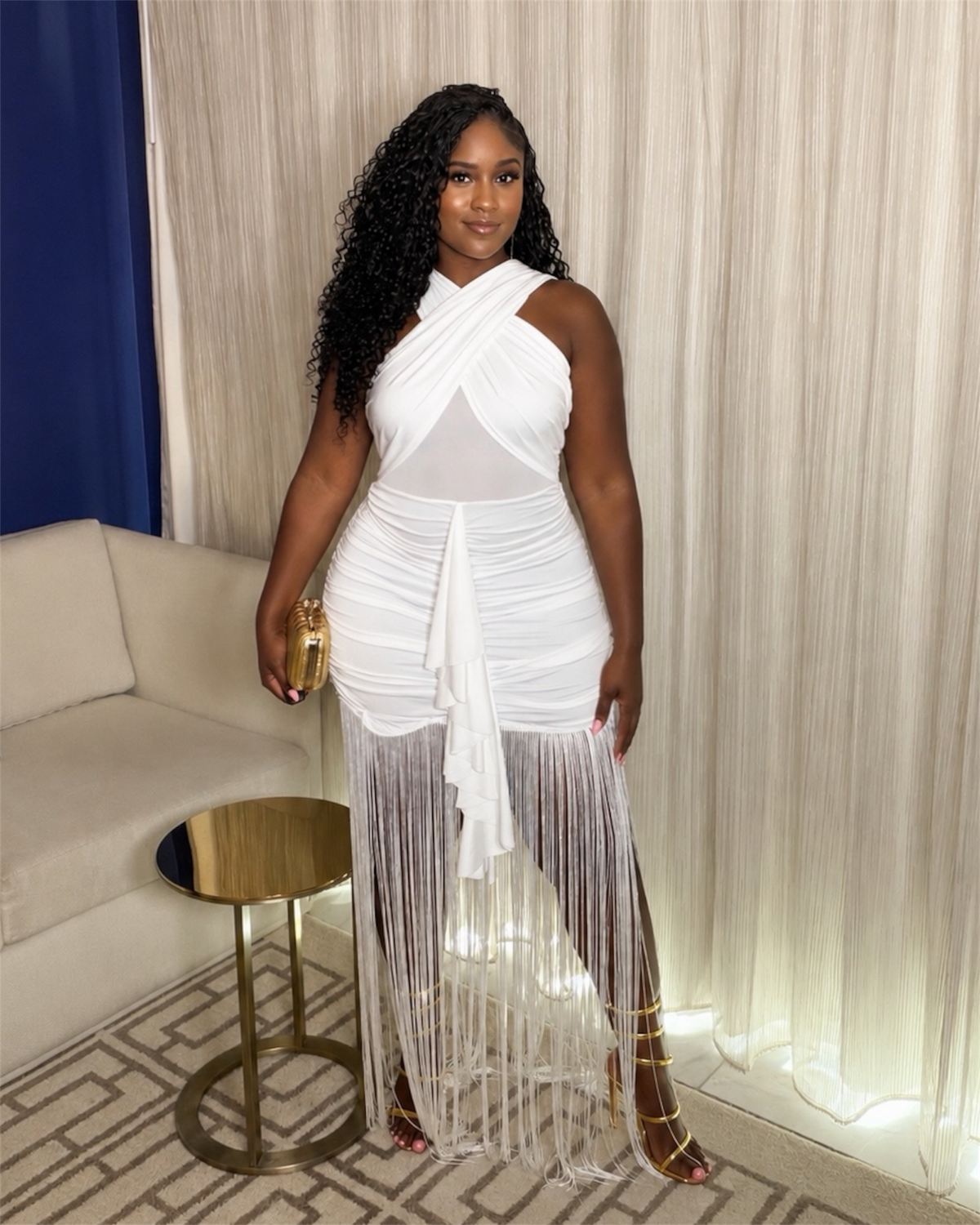 Sculpted Elegance White Fringe Dress – DS Couture