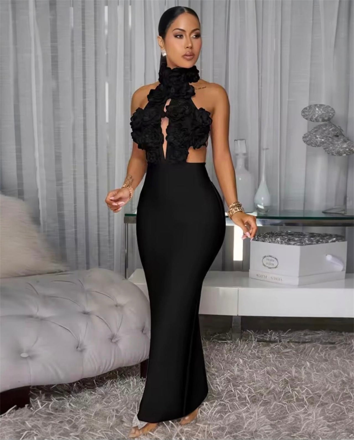 Camellia Blossom Halter Dress