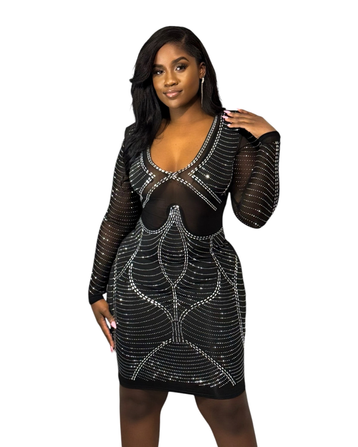 Stellar Eclipse - Long Sleeve Diamond Dress