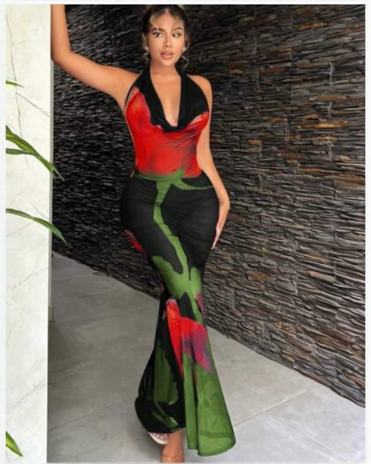 Rose Print Mesh Cover Up Dress