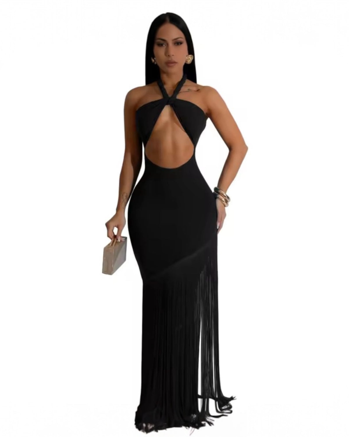 Main Character Energy - Maxi Fringe Bottom Dress